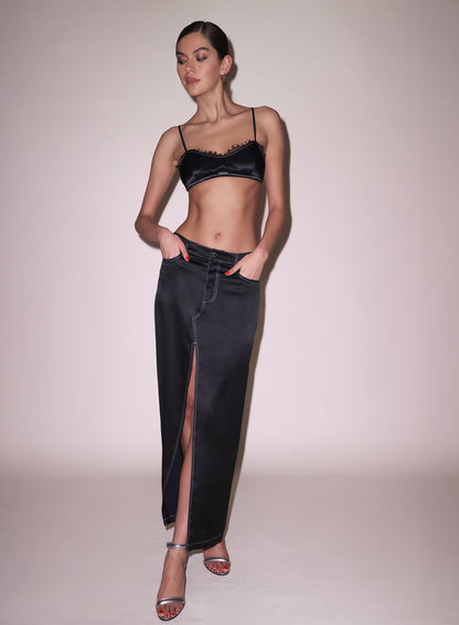 Black Silk Maxi Skirt - Fleur du Mal