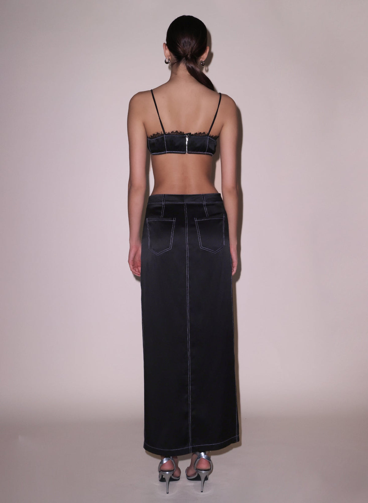 Black Silk Maxi Skirt - Fleur du Mal