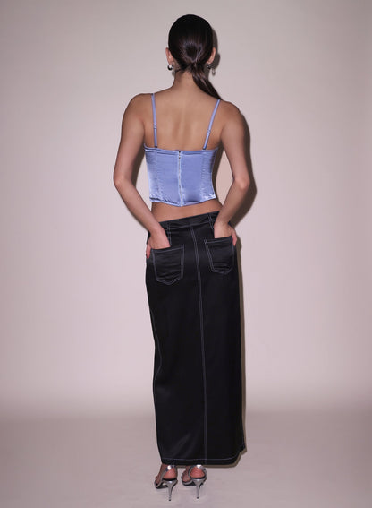 Black Silk Maxi Skirt - Fleur du Mal