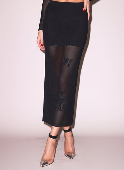 Black Lace Pointelle Maxi Skirt - Fleur du Mal