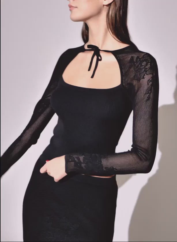 Black Lace Pointelle Maxi Skirt - Fleur du Mal