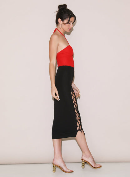 Black Jersey Lace Up Skirt - Fleur du Mal