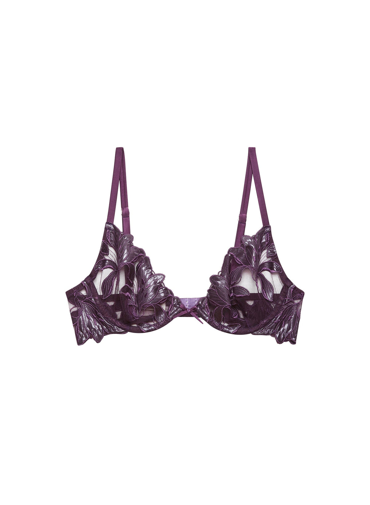 Aubergine Lily Embroidery Plunge Demi Bra - Fleur du Mal