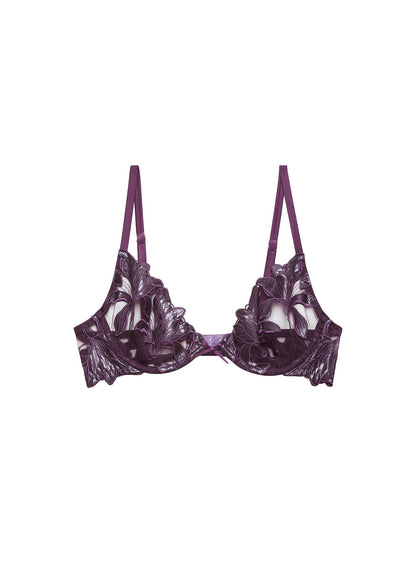 Aubergine Lily Embroidery Plunge Demi Bra - Fleur du Mal