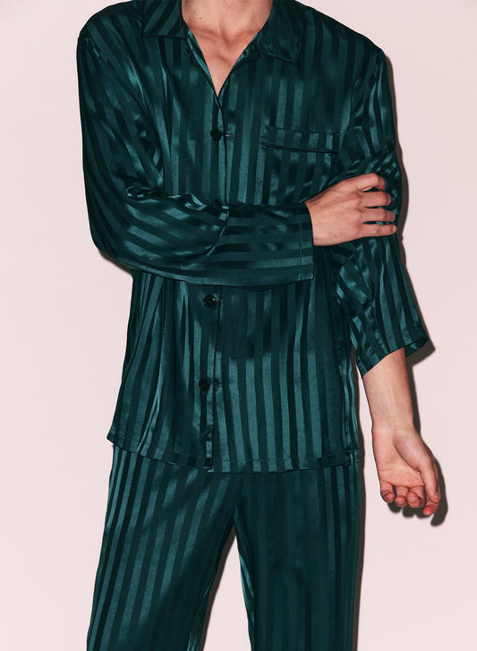 Green Silk Jacquard PJ Top - Fleur du Mal