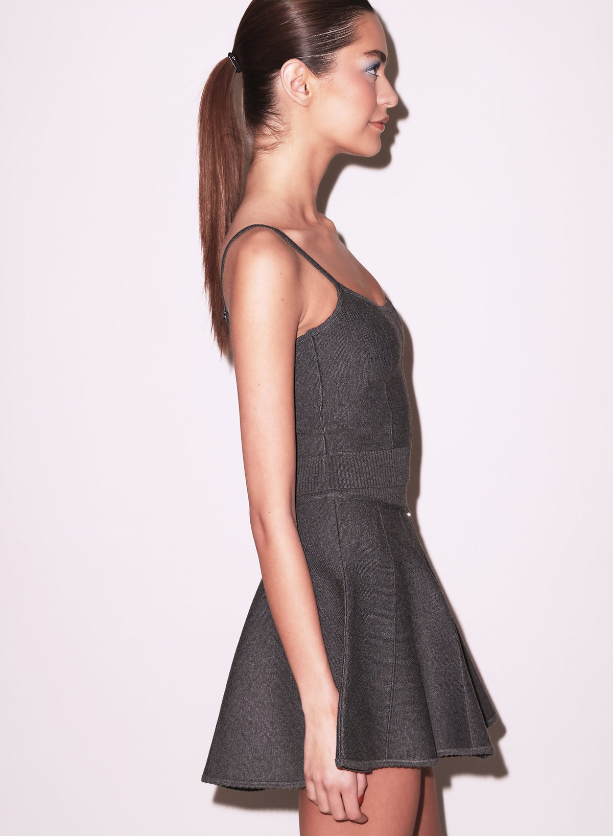 Dark Heather Grey Knit Flared Mini Skirt - Fleur du Mal