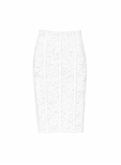 Ivory Le Stretch Lace Pencil Skirt - Fleur du Mal