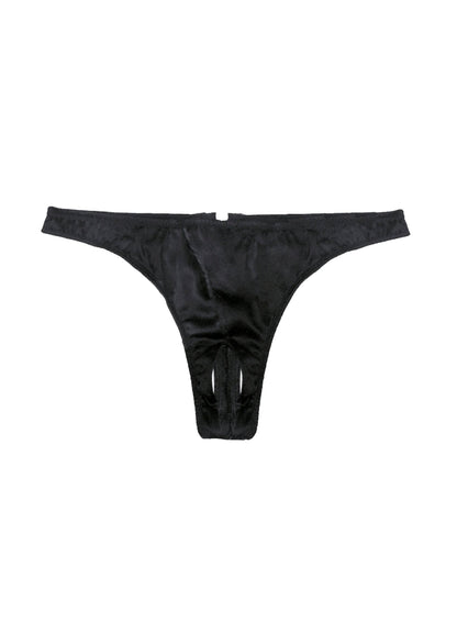 Black Luxe Crotchless Thong - Fleur du Mal
