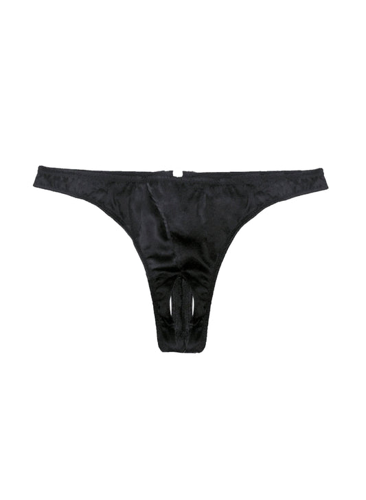 Black Luxe Crotchless Thong - Fleur du Mal
