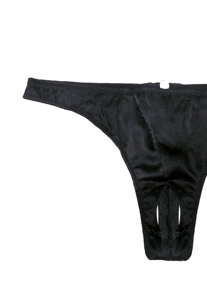 Black Luxe Crotchless Thong - Fleur du Mal