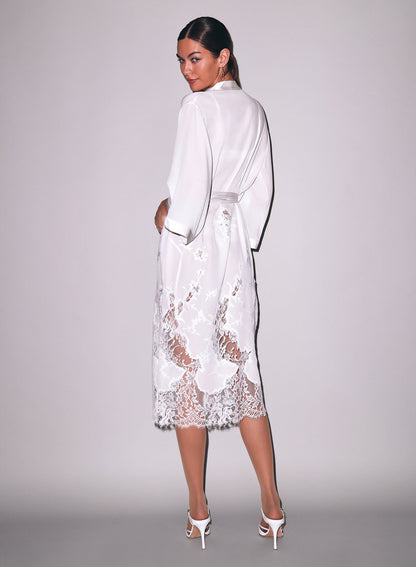 Ivory Mia Lace Long Robe - Fleur du Mal