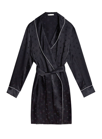 Black Silk Jacquard Robe - Fleur du Mal
