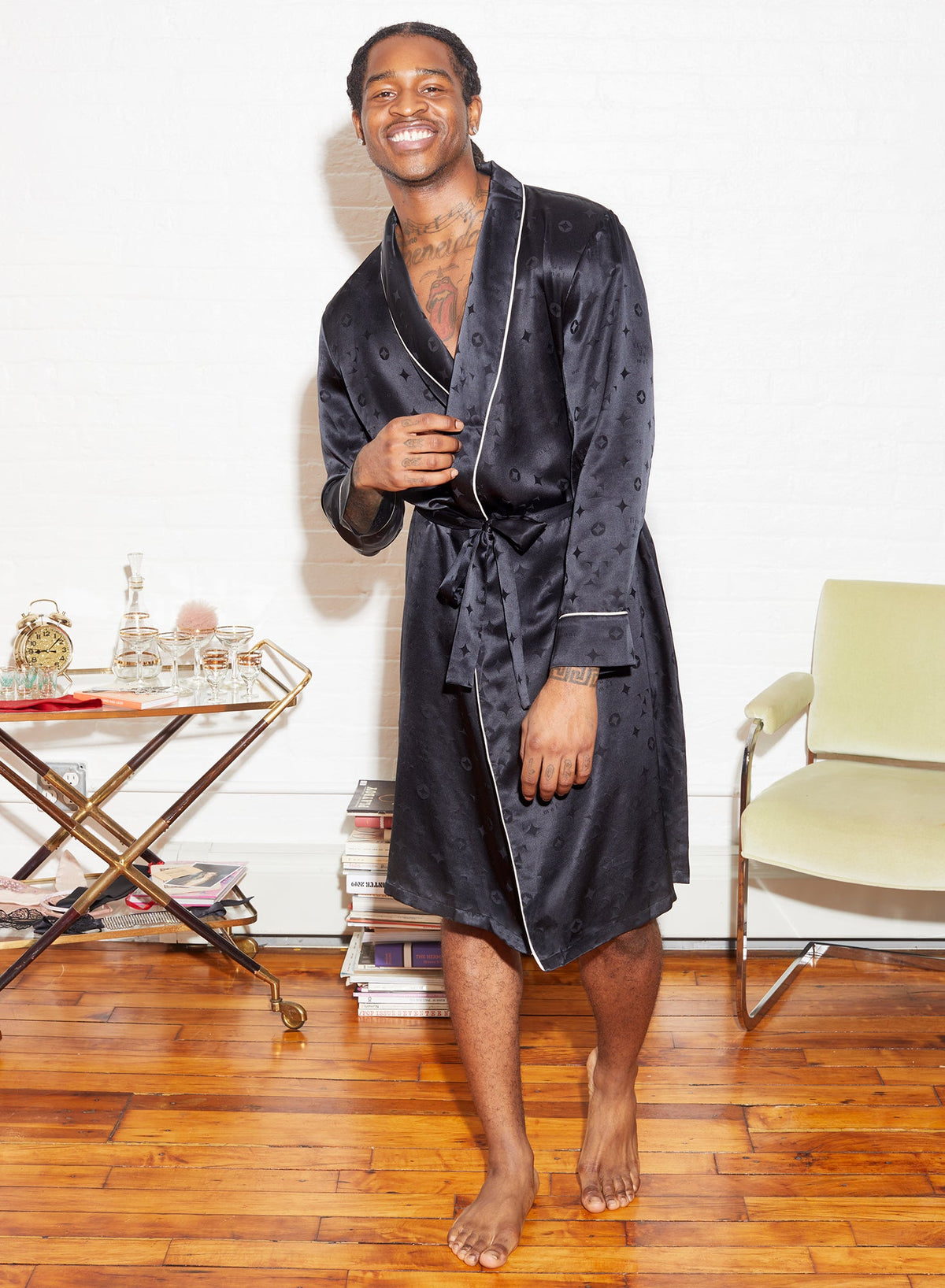 Black Silk Jacquard Robe - Fleur du Mal