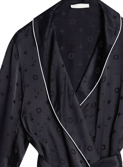 Black Silk Jacquard Robe - Fleur du Mal