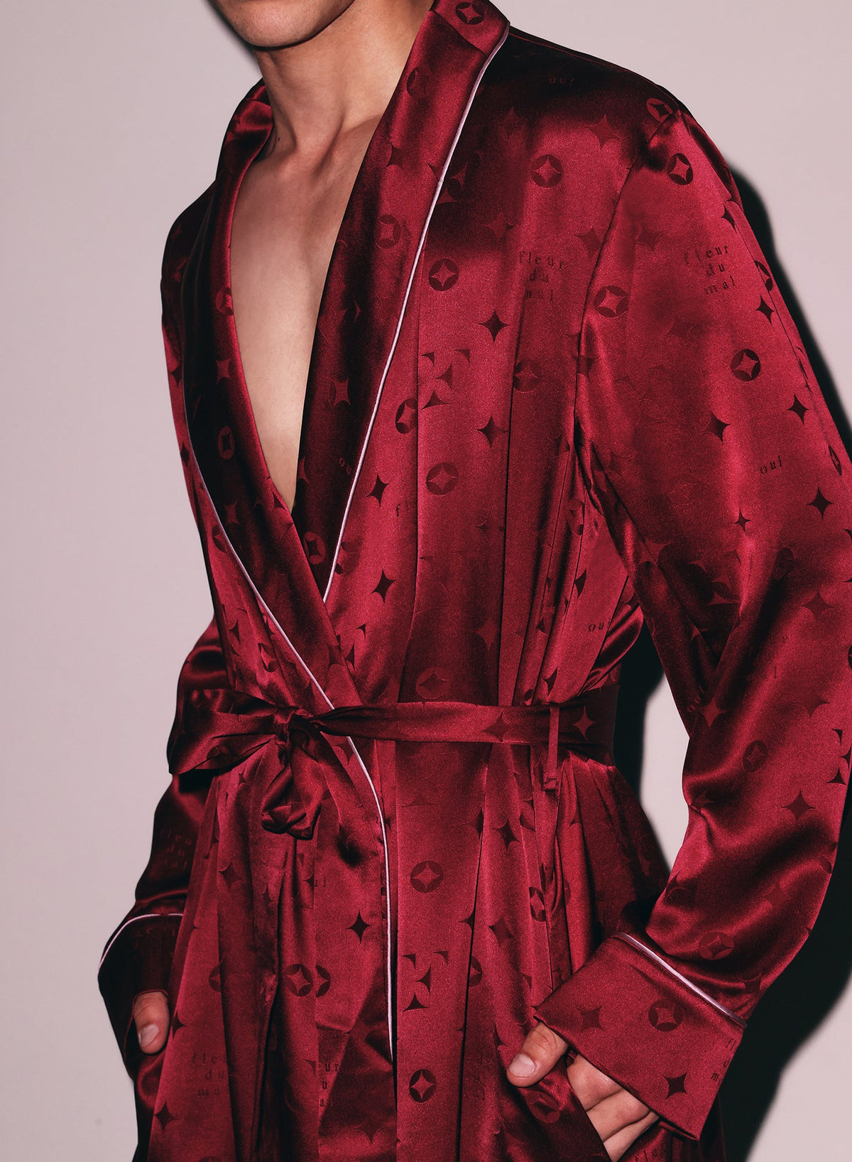 Burgundy Silk Jacquard Robe - Fleur du Mal