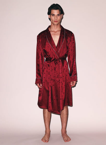 Burgundy Silk Jacquard Robe - Fleur du Mal