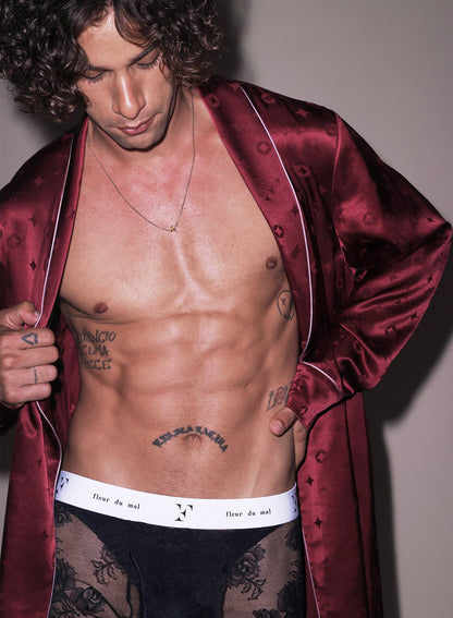 Burgundy Silk Jacquard Robe - Fleur du Mal