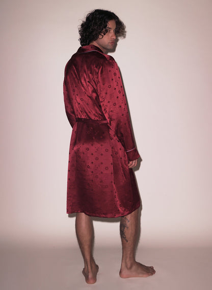 Burgundy Silk Jacquard Robe - Fleur du Mal