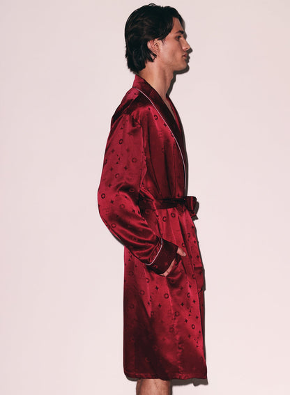 Burgundy Silk Jacquard Robe - Fleur du Mal