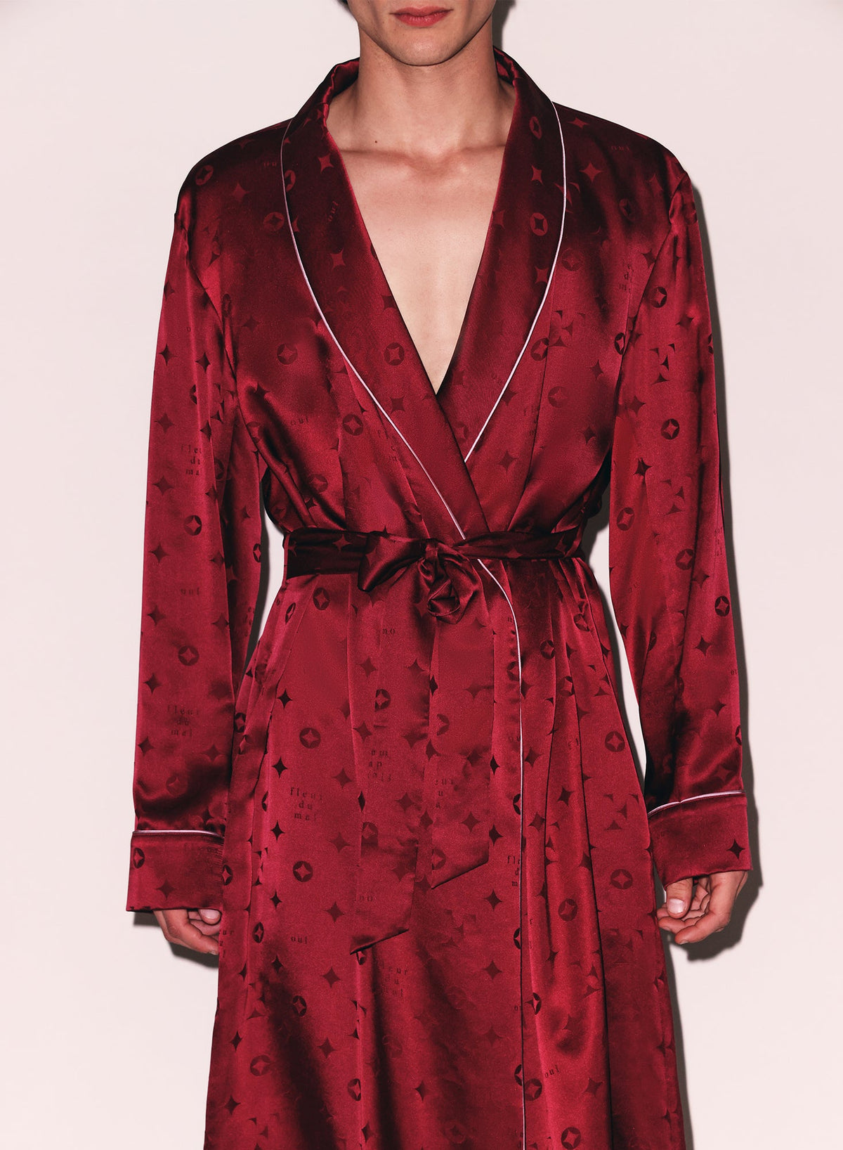 Burgundy Silk Jacquard Robe - Fleur du Mal