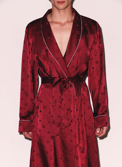 Burgundy Silk Jacquard Robe - Fleur du Mal