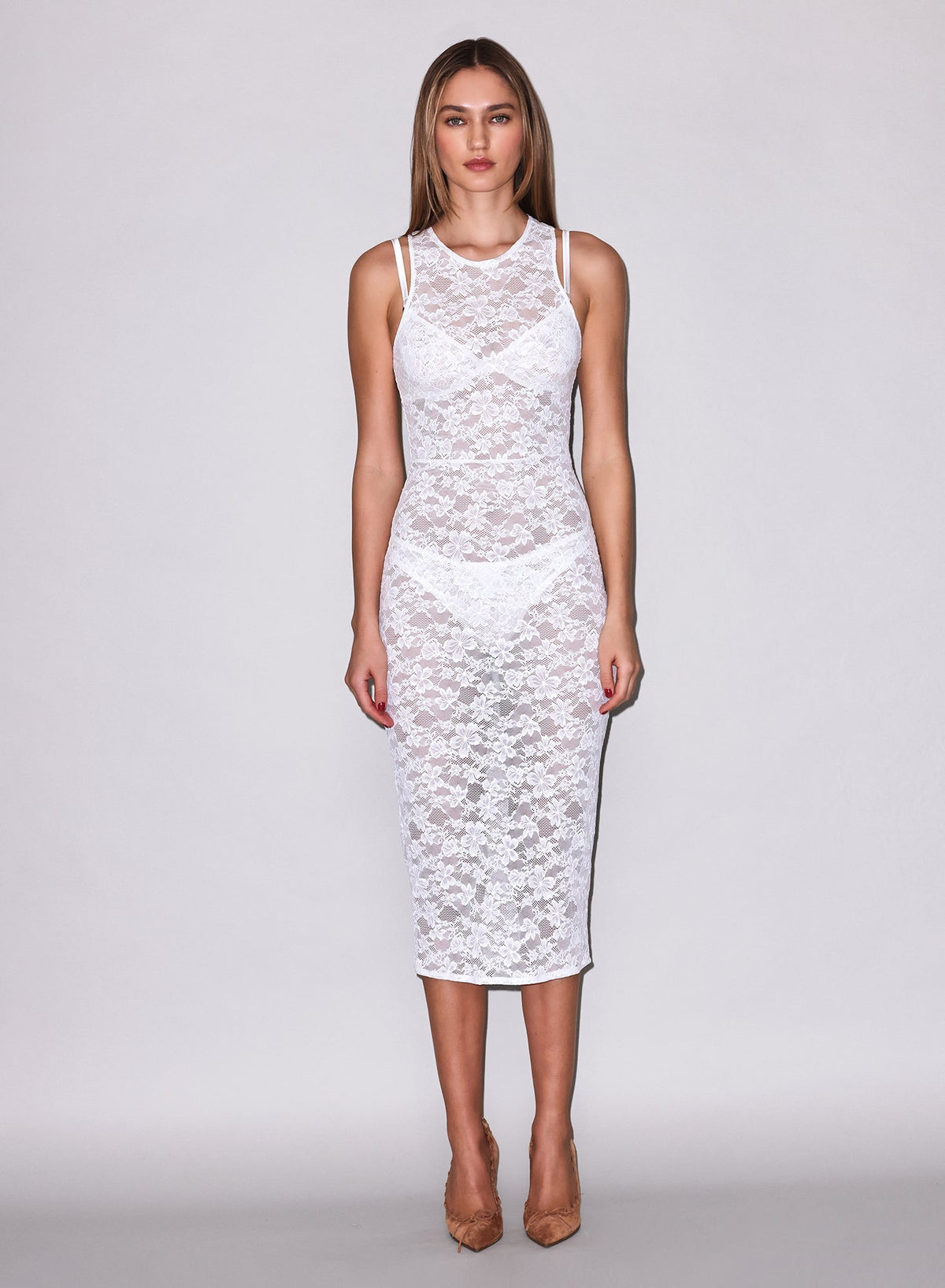 Ivory Le Stretch Lace Racer Tank Dress - Fleur du Mal