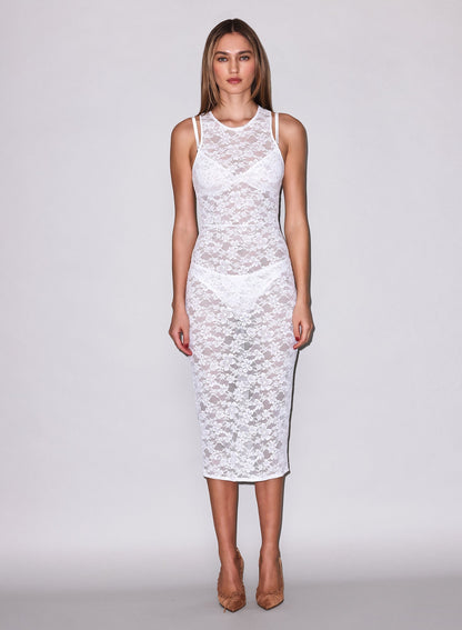 Ivory Le Stretch Lace Racer Tank Dress - Fleur du Mal