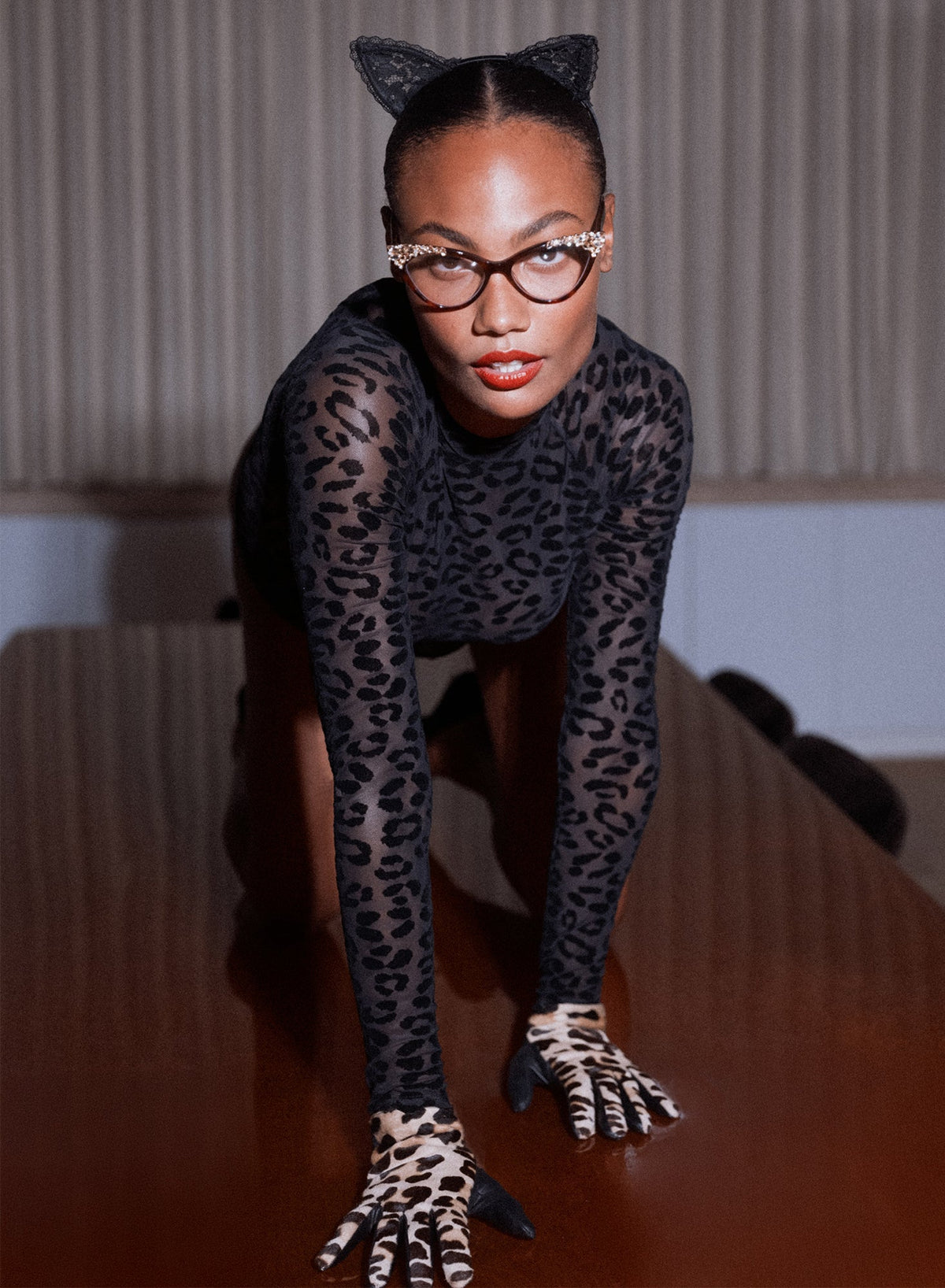 Black Flocked Leopard Bodysuit - Fleur du Mal
