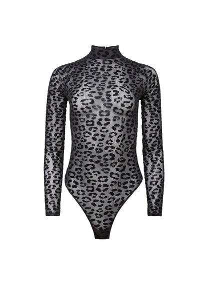 Black Flocked Leopard Bodysuit - Fleur du Mal