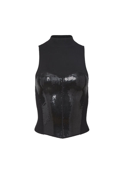 Black Sequin Knit Bustier Top - Fleur du Mal