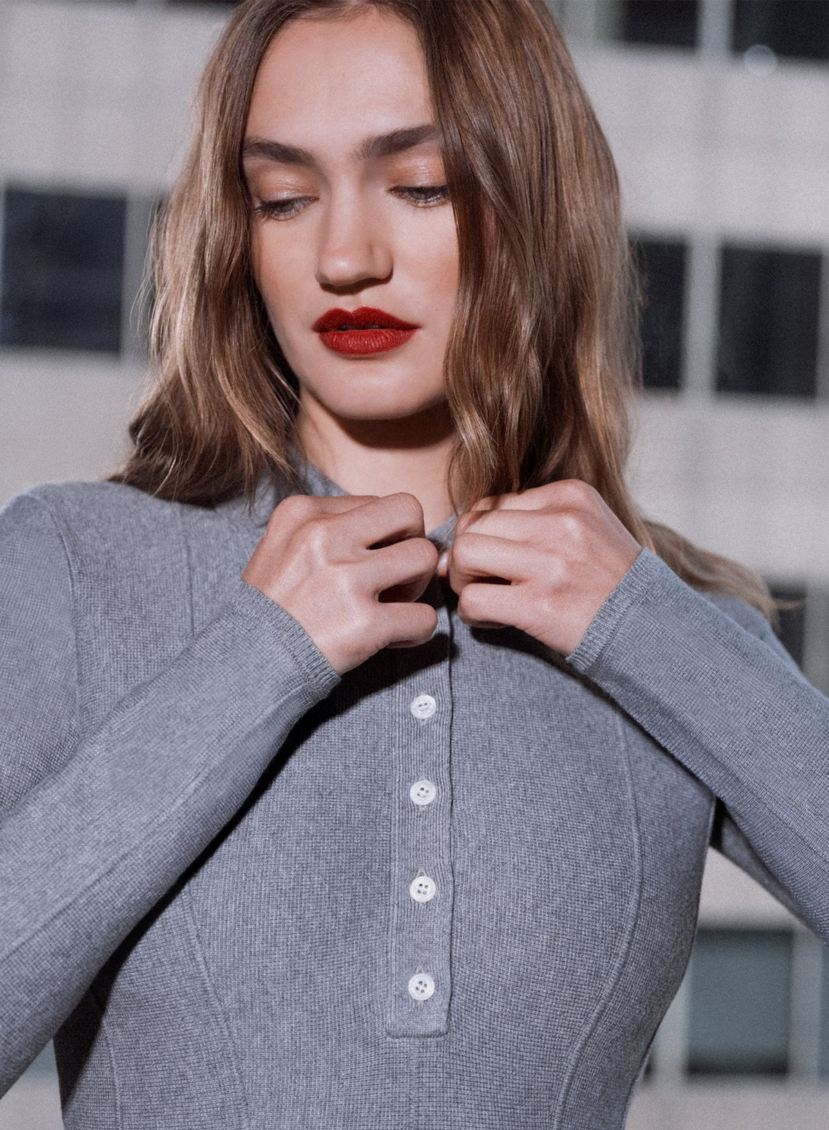 Medium Heather Grey Henley Flared Corset Dress - Fleur du Mal
