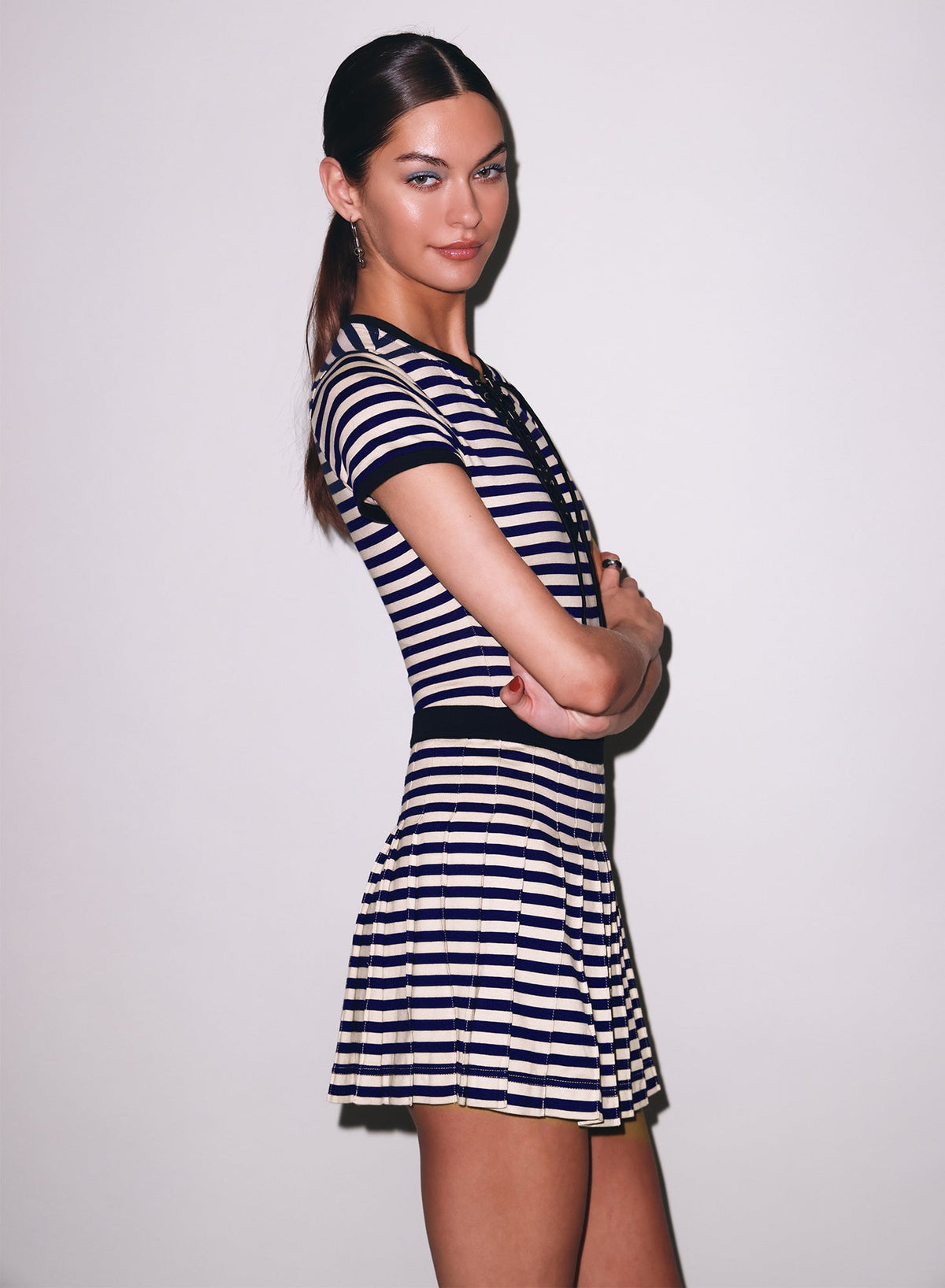 Navy Sand Stripe Ivy Pleated Skirt - Fleur du Mal