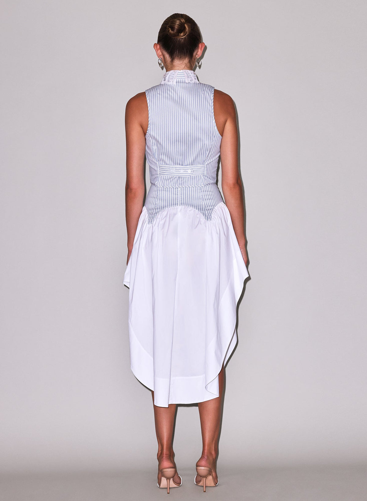 Blue Stripe Poplin Embroidery Collar Bib Top - Fleur du Mal