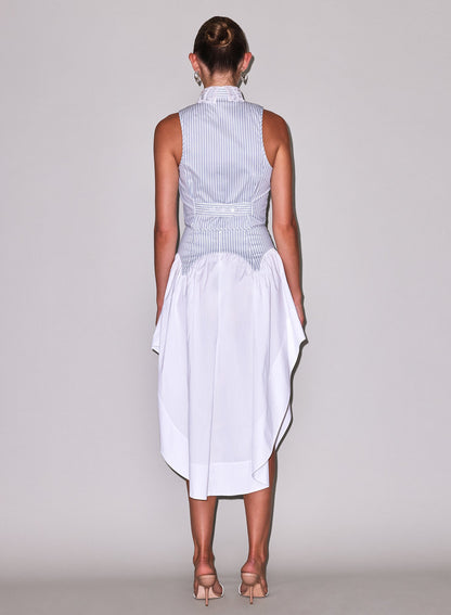 Blue Stripe Poplin Embroidery Collar Bib Top - Fleur du Mal