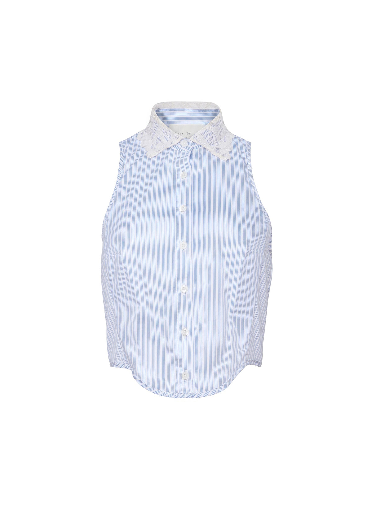 Blue Stripe Poplin Embroidery Collar Bib Top - Fleur du Mal
