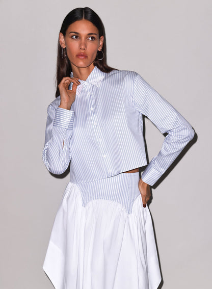 Blue East Hampton Stripe Poplin Cropped Button Down - Fleur du Mal