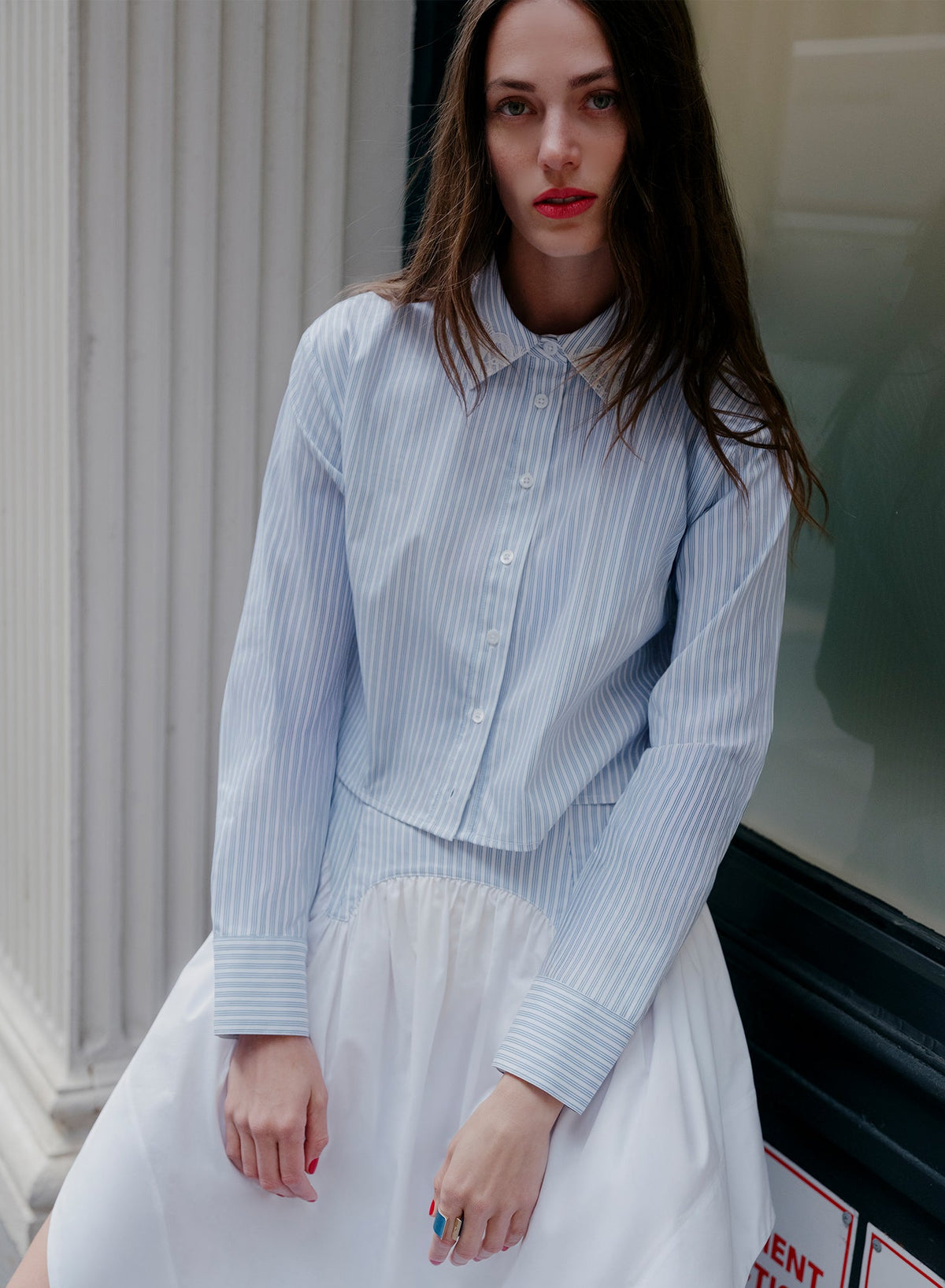 Blue East Hampton Stripe Poplin Cropped Button Down - Fleur du Mal