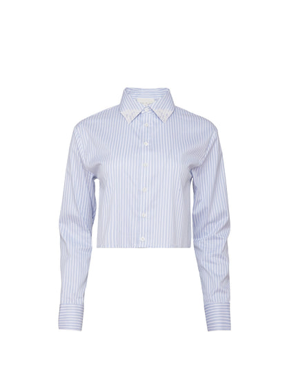 Blue East Hampton Stripe Poplin Cropped Button Down - Fleur du Mal