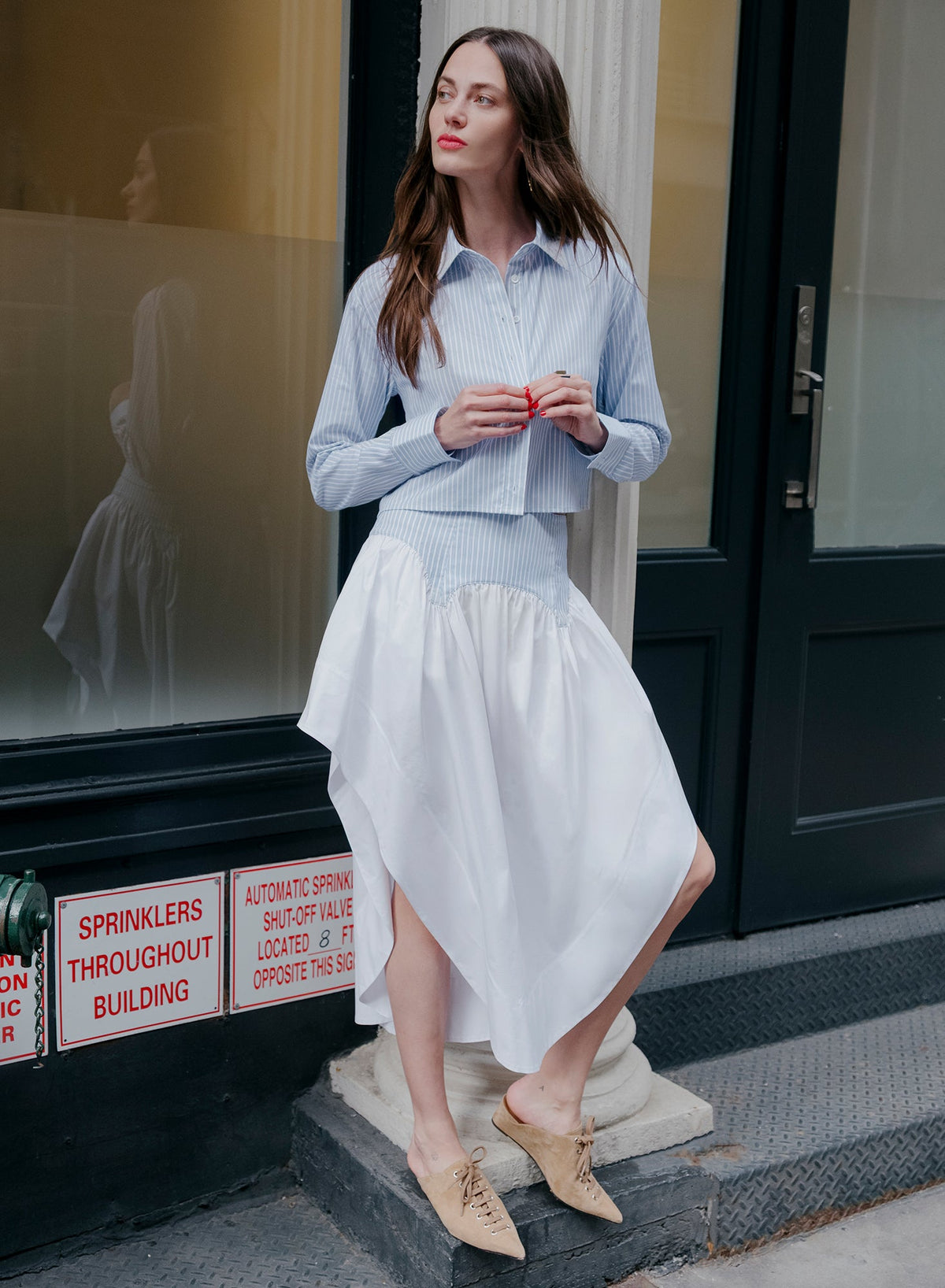 Blue East Hampton Stripe Poplin Cropped Button Down - Fleur du Mal