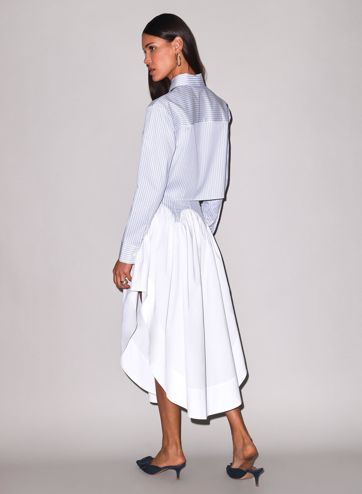 Blue East Hampton Stripe Poplin Cropped Button Down - Fleur du Mal