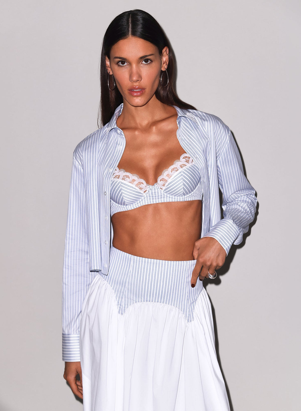 Blue East Hampton Stripe Poplin Cropped Button Down - Fleur du Mal