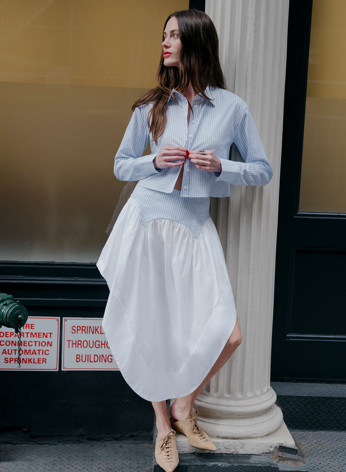 Blue East Hampton Stripe Poplin Cropped Button Down - Fleur du Mal
