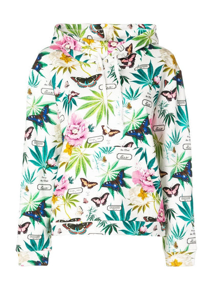 White Botanical Print Hoodie - Fleur du Mal