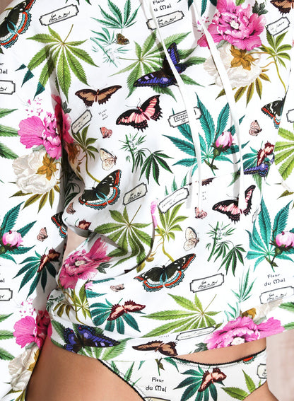 White Botanical Print Hoodie - Fleur du Mal