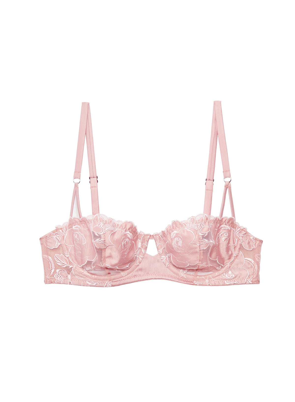 Rose Pink Rose Logo Embroidery Balconette Bra - Fleur du Mal