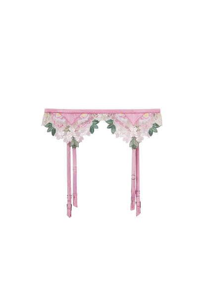 Light Pink Jardin Embroidery Garter - Fleur du Mal