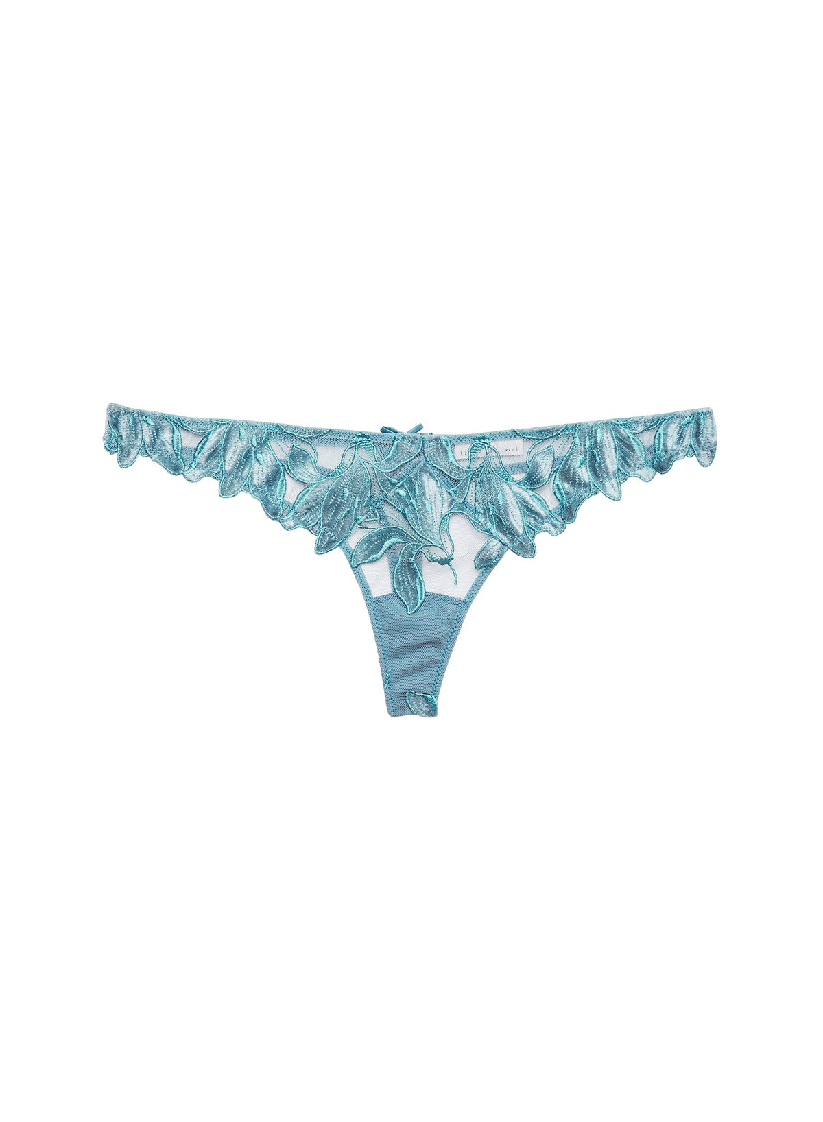 Velvet Icy Teal Lily Embroidery Hipster Thong - Fleur du Mal