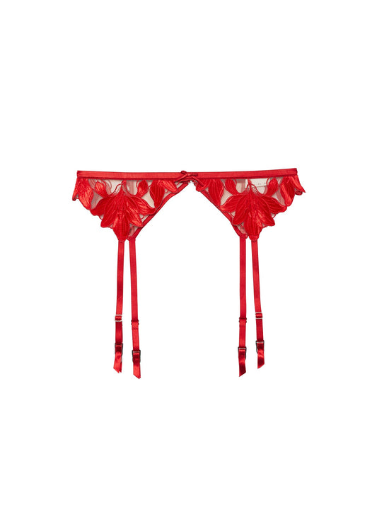 Red Lily Embroidery Garter Belt - Fleur du Mal