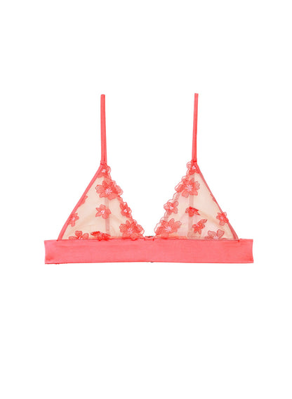 Neon Pink Petal Embroidery Triangle Bralette - Fleur du Mal