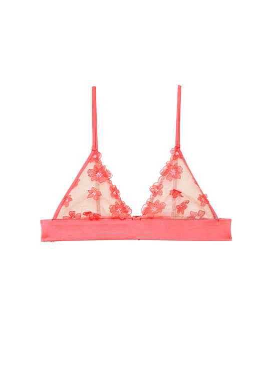 Neon Pink Petal Embroidery Triangle Bralette - Fleur du Mal